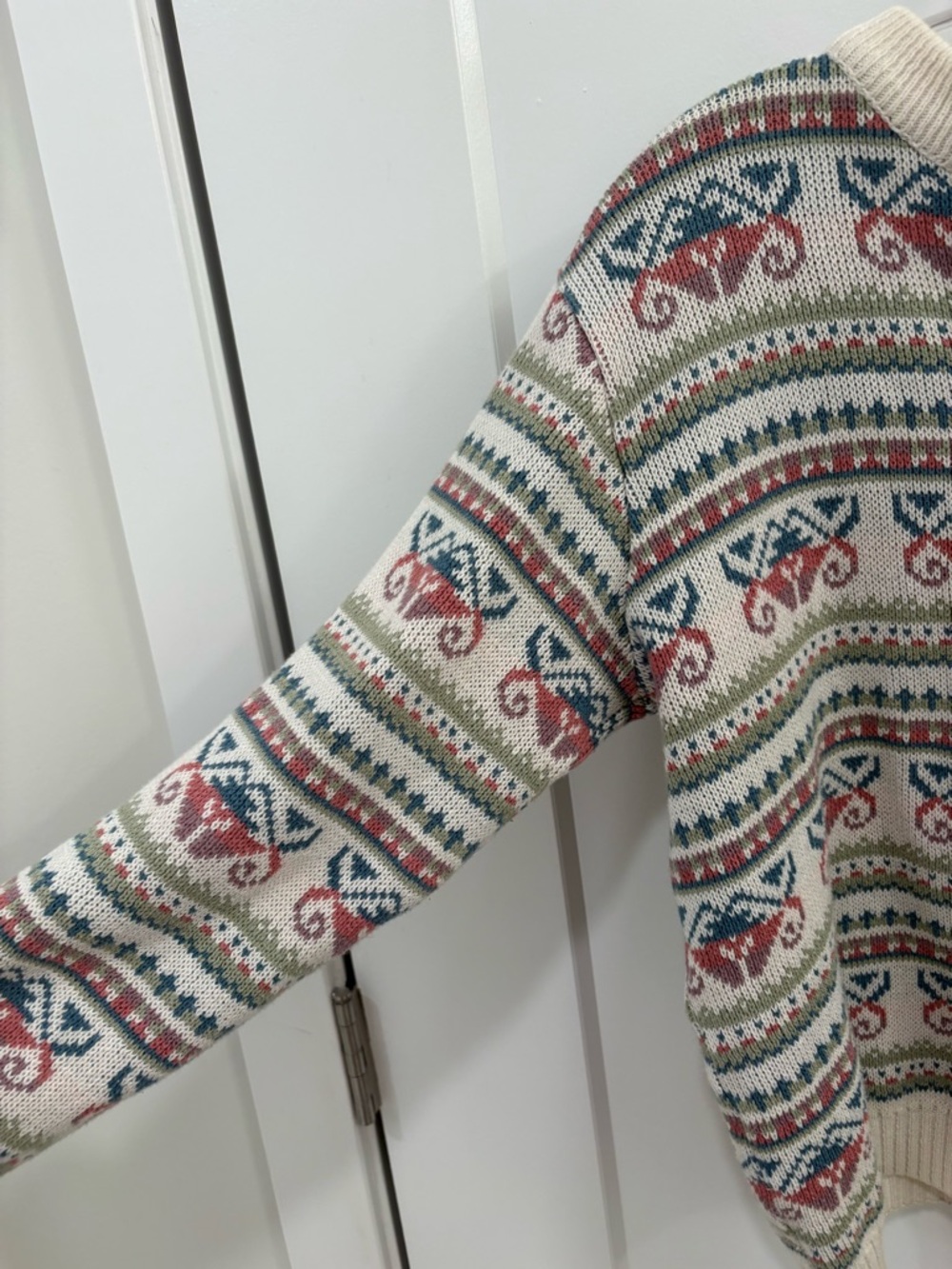 Vintage 90s White Fair Isle 100% Portuguese Cotton Knit Cardigan Size Small - Picture 4 of 9